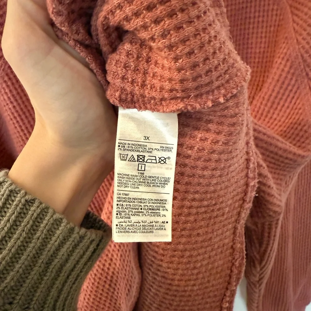 Rosy Pink Waffle Henley size 3X - Picture 3 of 4